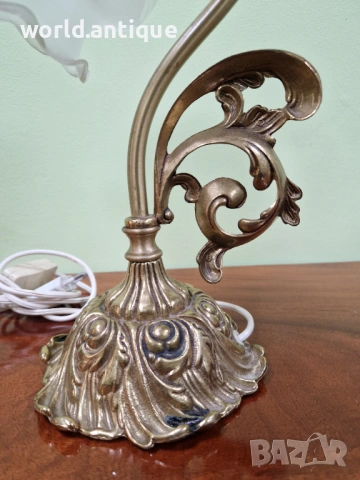Уникална антикварна английска бронзова настолна лампа Арт Деко , снимка 10 - Настолни лампи - 53285000