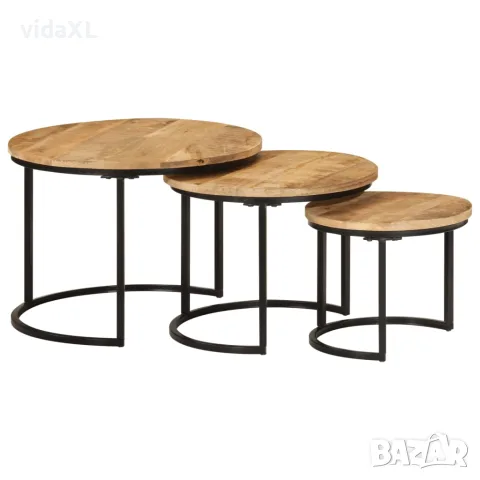 vidaXL Стифиращи маси, 3 бр, манго масив, снимка 7 - Маси - 56147292