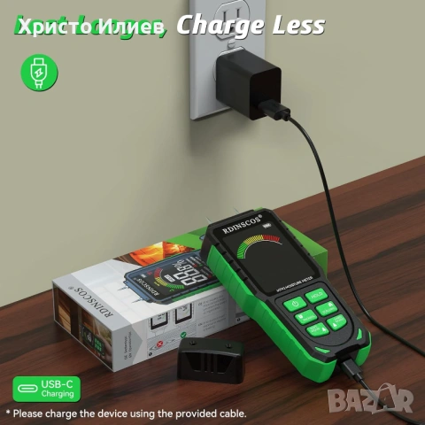 Влагомер с LCD дисплей Безконтактен влагомер RDINSCOS MT93 USB зареждане, снимка 5 - Други инструменти - 53644995