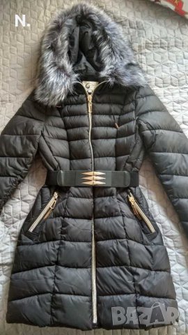 Зимно яке с пух, качулка и кожа 