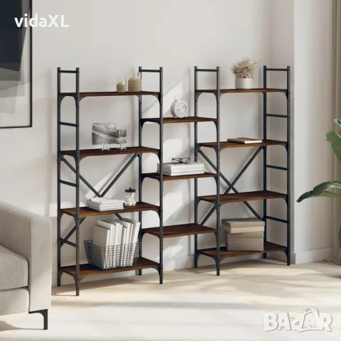 vidaXL Етажерка за книги кафяв дъб 160x28,5x136,5 см инженерно дърво, снимка 3 - Етажерки - 56148072