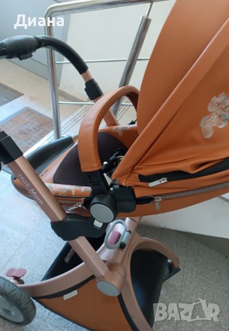 Бебешка количка Hot Mom, Модел 2 в 1, Еко кожа, Кафяв цвят, снимка 4 - Детски колички - 44443318