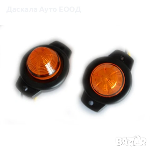 1бр. ЖЪЛТ малък кръгъл ЛЕД габарит с черна подложка, 12-24V , ПОЛША