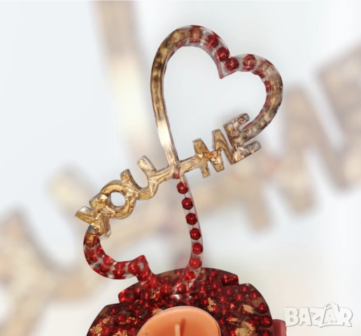 Ръчно изработен свещник от епоксидна смола „You&Me“ , снимка 2 - Декорация за дома - 53335023