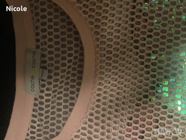 Уникална диско мрежеста блуза със сърце от паети, на марката: CASHE Размер: 170 / 92А, снимка 7 - Тениски - 50864048