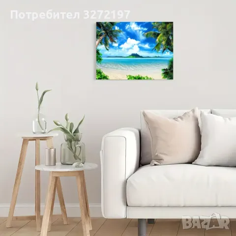 Картина на платно с дървена рамка Тропически плаж-,30x40 см., снимка 3 - Картини - 48463894