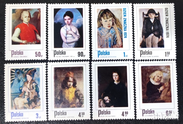Полша, 1974 г. - лот марки на тема изкуство, архитектура, кораби, шах, футбол, личности, растения, снимка 9 - Филателия - 53225304