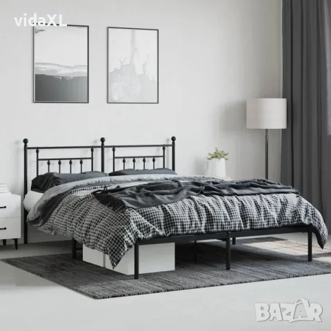 vidaXL Метална рамка за легло с горна табла, черна, 160x200 см, снимка 4 - Спални и легла - 56147298