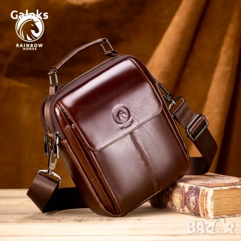 Мъжка класическа кросбоди чанта със стилна визия /Кафява естест. кожа!, снимка 3 - Чанти - 51552740