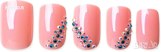 Комплект изкуствени нокти Art 2C в прасковен цвят с декорация от кристали 💎, снимка 3 - Продукти за маникюр - 53140671