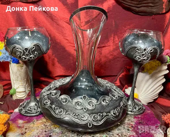 Сервиз за вино ръчна изработка в злато, снимка 4 - Сервизи - 49301217