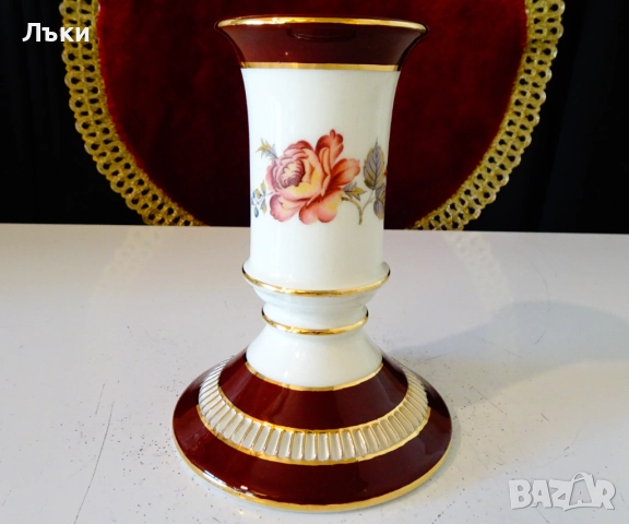 Немски порцеланов свещник PK Klaus Cutik,злато,цветя. , снимка 3 - Антикварни и старинни предмети - 51825531