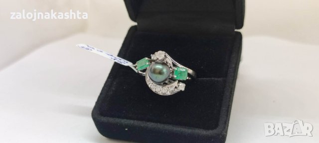 Златен пръстен с Изумруд перла и брилянти-8,36гр/18кр, снимка 3 - Пръстени - 40573924
