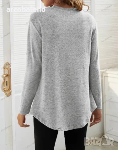 Дамска едноцветна ежедневна блуза с копчета и дълги ръкави, 4цвята , снимка 5 - Блузи с дълъг ръкав и пуловери - 42400236