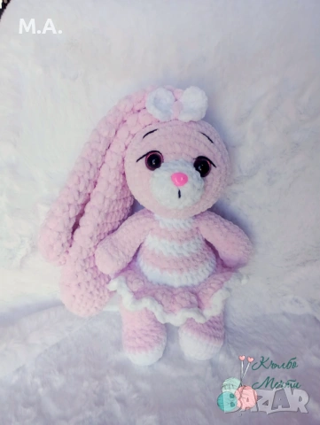 Зайче с дълги уши - ръчна изработка , снимка 3 - Плюшени играчки - 53288963