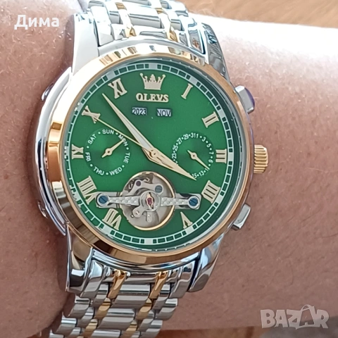 Olevs Автоматик, Дисплей Скелетон, HD Светещ, 3 ATM, Прозрачен гръб, Мултифункционален, Календар, снимка 5 - Мъжки - 53169391