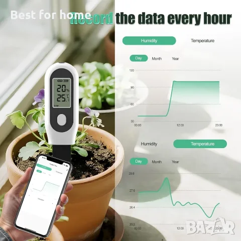 GIEX Zigbee сензор за влажност на почвата „3 в 1“ (1 брой) за градина, с измерване на температура , снимка 8 - Термометри, влагомери, хигрометри и барометри - 56243316