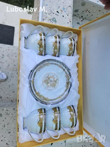 Луксозен порцеланов комплект за кафе/чай „Мигра Gold Collection“ – 6 чаши с чинийки