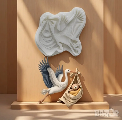 Силиконов молд щъркел с бебе , снимка 2 - Форми - 52832114