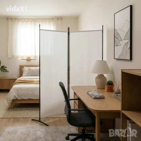 vidaXL Параван за стая, бял, 2 панела, 175x180 см, плат, снимка 2 - Паравани - 56147243