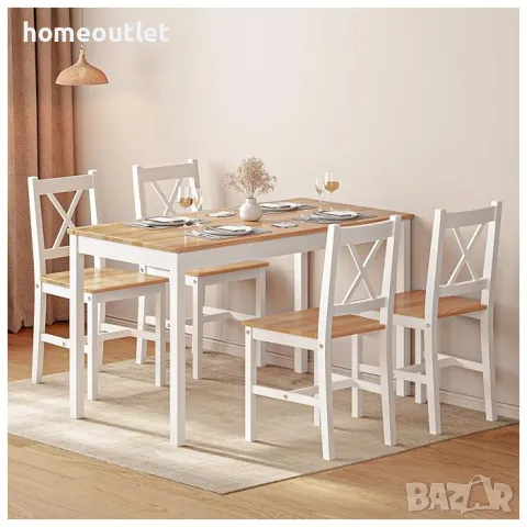 ПРОМОЦИЯ К-т трапезна маса с 4 стола от борова дървесина 10QDLC023-WT, снимка 3 - Маси - 48877865