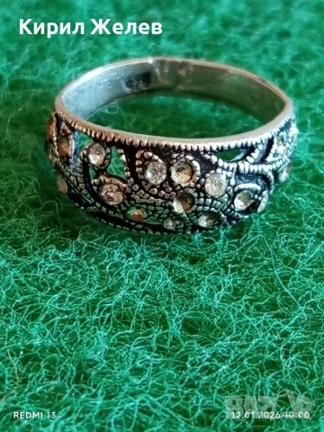 Ретро сребърен пръстен с инкрустирани кристали МАРКАЗИТ флорален мотив майстоска изработка 52665, снимка 4 - Пръстени - 53069581