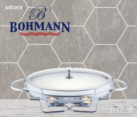 Съд за затопляне Bohmann, 3л. овал, 2 свещи, Стоманен капак, Стъкло, Инокс, снимка 2 - Съдове за готвене - 52697019