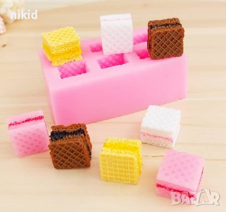 3D квадратни вафли вафлички кубчета силиконов молд форма фондан гипс