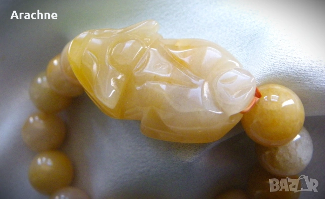 Гривна за късмет от меден нефрит - Pixiu, снимка 6 - Гривни - 53304996