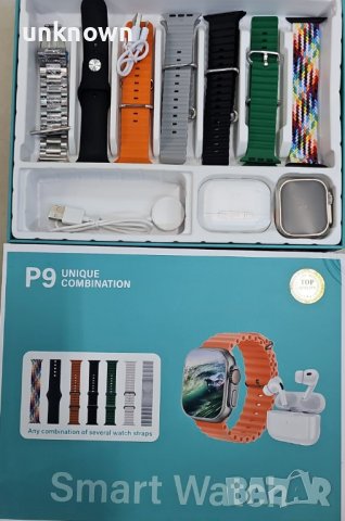 Смарт часовник P9 със слушалки и 7 различни каишки, снимка 3 - Смарт гривни - 42576954