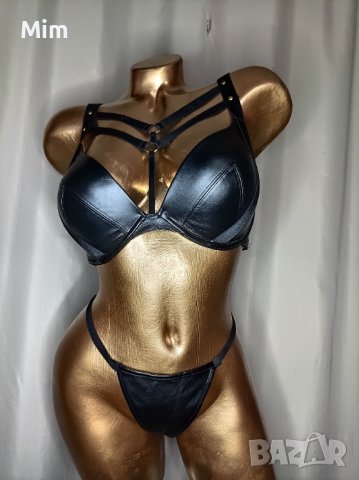  Hunkemoller 70E К-т Черен кожен сутиен с чокър и кожена прашка, снимка 2 - Бельо - 38640076