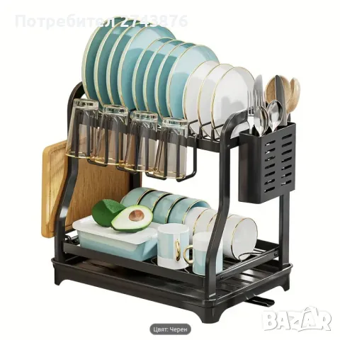 Сушилник с преливник Dish Rack ,Черен MZY- 1028, Размери 42.2х25х35.5 см , снимка 1 - Сушилници - 48296704