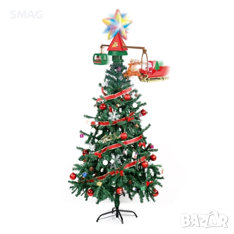 Коледен въртящ се връх за елха с LED светлина и музика_1244960