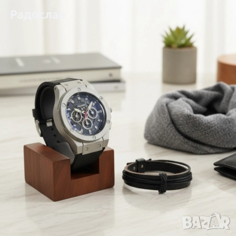 Стилен мъжки подарък – часовник и гривна в комплект., снимка 3 - Мъжки - 51968328