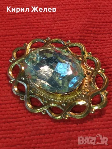 СТАРА ПОЗЛАТЕНА МЕДНА БРОШКА с ГОЛЯМ ФАСЕТИРАН ЗЕЛЕН КРИСТАЛ РЕТРО БИЖУ НАКИТ 44742, снимка 14 - Антикварни и старинни предмети - 46233693