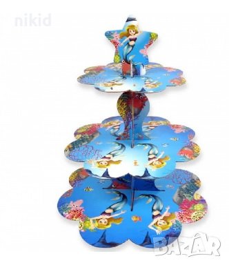 3 етажна Триетажна поставка стойка за мъфини картонена Русалка кексчета