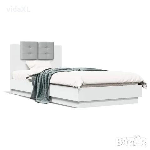vidaXL Рамка за легло с табла и LED осветление, бяла, 90x200 см, снимка 5 - Спални и легла - 56146763