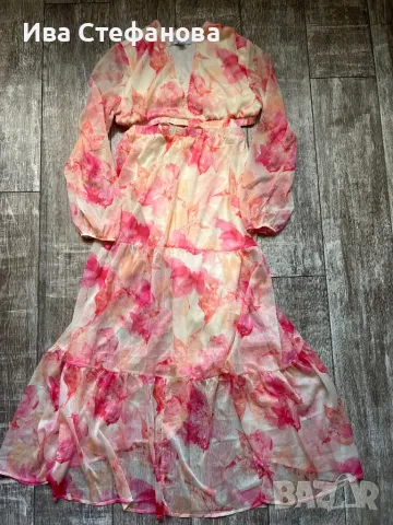 Нова феерична нежна елегантна  дълга рокля рязана в талията флорален принт цветя , снимка 2 - Рокли - 50370331