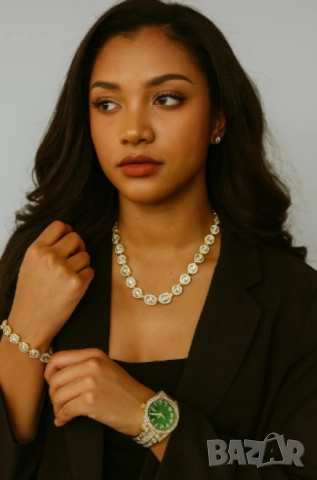 Луксозен комплек бижута,  часовник , гривна и колие, снимка 4 - Бижутерийни комплекти - 52056255