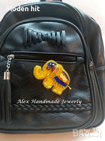 Брошка - аксесоар "Индийски слон" с пясъчен авантюрин. Ръчна изработка., снимка 2 - Други - 49702349