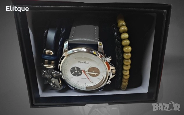 Стилен мъжки часовник в комплект с гривни, снимка 3 - Мъжки - 52778142