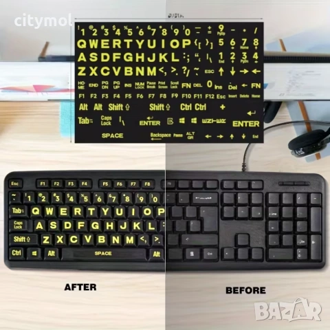Светещи стикери с голям размер за клавиатура за лаптоп, QWERTY, снимка 4 - Други - 53734938