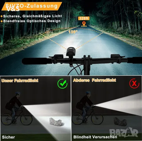 Велосипедни светлини Realky, LED предни и задни водоустойчиви велосипедни светлини, 400 лумена, , снимка 2 - Части за велосипеди - 47689921