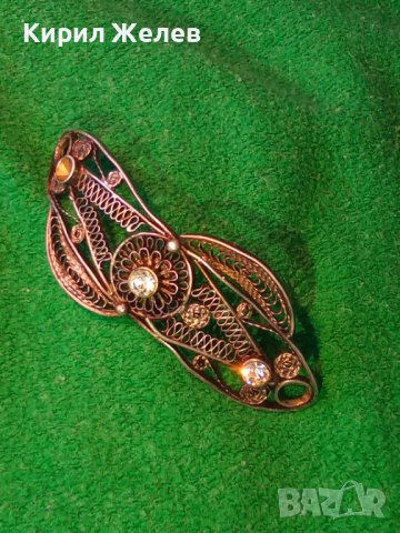 СРЕБЪРНА ФИЛИГРАННА АРТ ДЕКО ШНОЛА ФИБА за КОСА с ЦИРКОНИ МАЙСТОРСКА ЮВЕЛИРНА СТАРА РАБОТА 24071