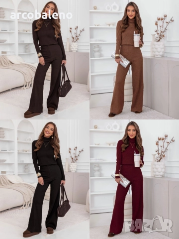 Дамски комплект от две части от блуза с поло яка и широки панталони Kimbree, 4цвята 