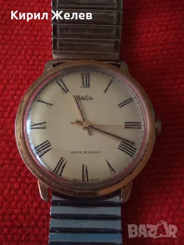 SAGA GREAT BRITAIN WATER RESISTANT Стар АНГЛИЙСКИ ПОЗЛАТЕН МЕХАНИЧЕН ВИНТИДЖ ЧАСОВНИК РАБОТЕЩ 31485, снимка 15 - Антикварни и старинни предмети - 38387651