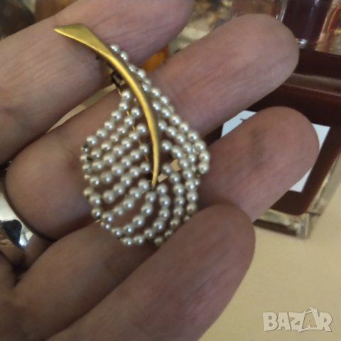  Брошка АРТ ДЕКО естествени перли и позлата , снимка 2 - Други - 41810444