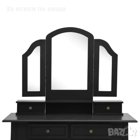 Комплект тоалетка с табуретка, черен, 100x40x146 см, пауловния, снимка 9 - Тоалетки - 47755386