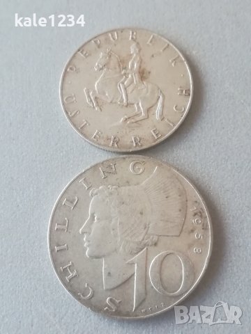 Сребърни монети Австрия. 5 и 10 шилинга. Osterreich. Shilling 1958. 1961. 
