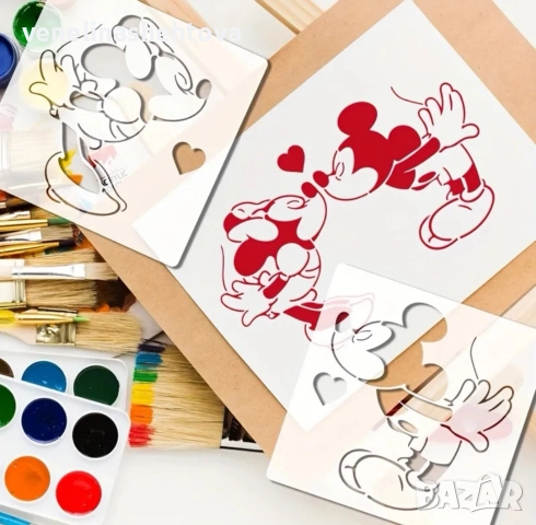 4 броя Мики и Мини Маус сърца шаблон стенсил за декорация торта скрапбукинг текстил дърво , снимка 4 - Други - 52787676